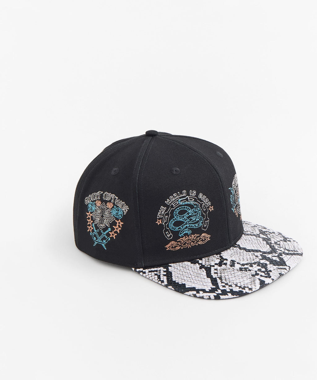 Fearless Snakeskin Embroidered Cap - Black