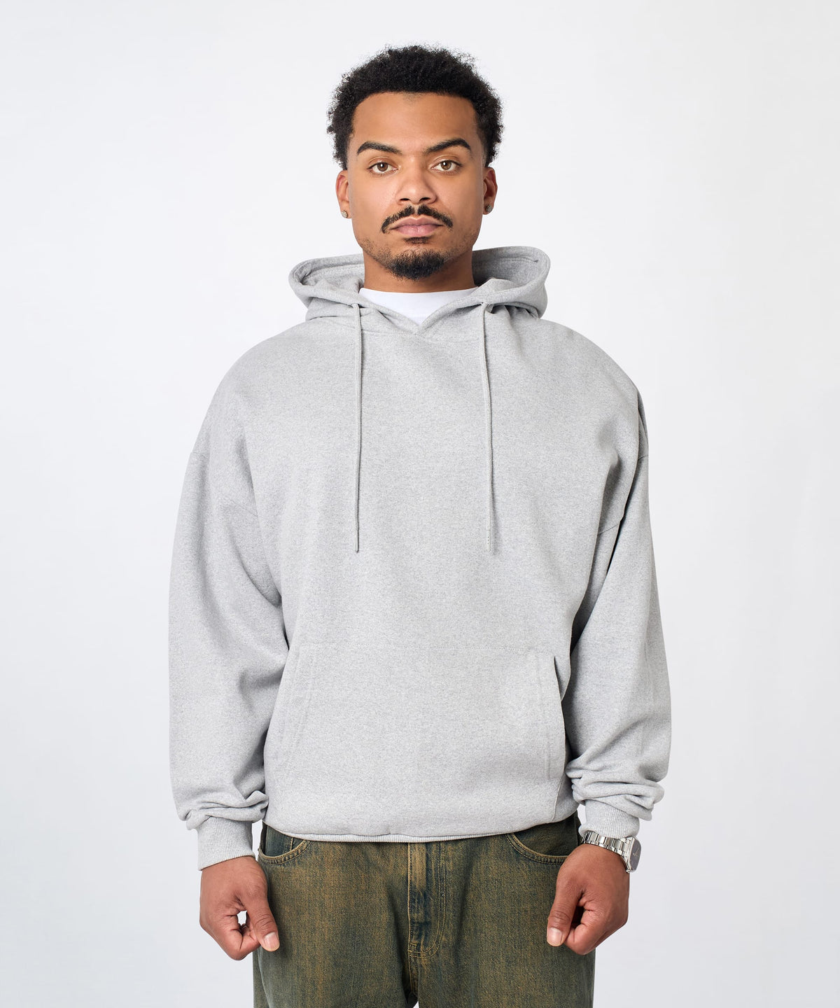 Essential Pull Over Boxy Fit Hoodie - Heather Grey